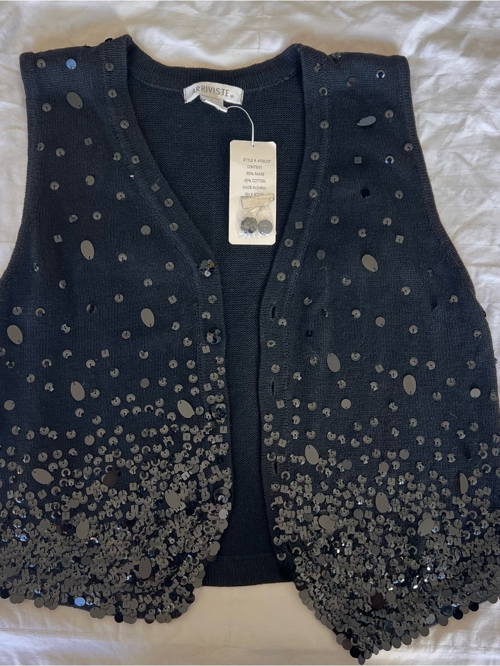 Black Sequin Embellished Women's Vest Vintage Deadstock Holiday Party